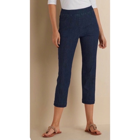 Soft Surroundings Denim - Soft Surroundings Super Stretch Pull On Capri Jeans M Medium Dark High Waist
